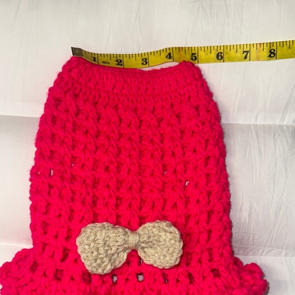 Handmade Pink Crochet dog dress with Bow - Picture 4 of 6
